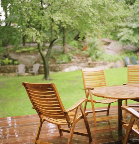 With spring almost here, it's time to get your outdoor furniture ready for use. To do this, add a squirt of dish detergent to a bowl of warm water, then wipe down tables and chairs. Finish it all off with a spray of water from the garden hose.
