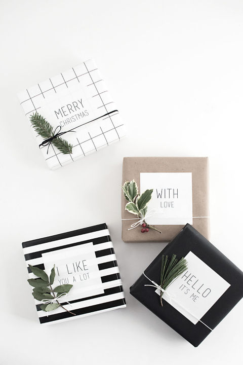 Add these graphic stickers to patterned or plain wrapping paper for striking messages on every gift.
Get the tutorial at Homey Oh My!